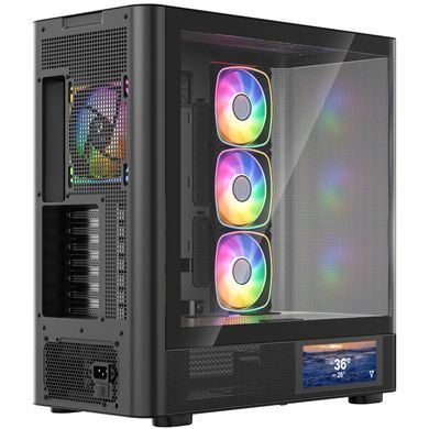 Корпус Modecom VOLCANO AQ400 ARGB MIDI SIDE LCD 6,2&rdquo;, 4x120mm fans BLACK без БЖ ATX (MC-A-AQ400-4FA-B) [405390]