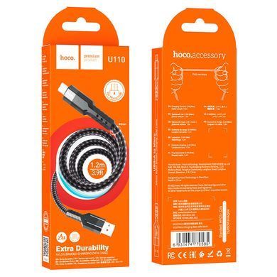 Кабель HOCO U110 USB to Micro 2.4A, 1.2m, nylon, aluminum connectors, Black (6931474770585) [802405]