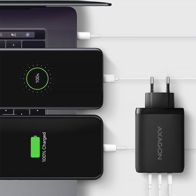 Мережевий зарядний пристрій AXAGON, 3x port (USB + dual USB-C), PD3.0/QC4+/PPS/Apple, 100W, Чорний (ACU-DPQ100) [502988]