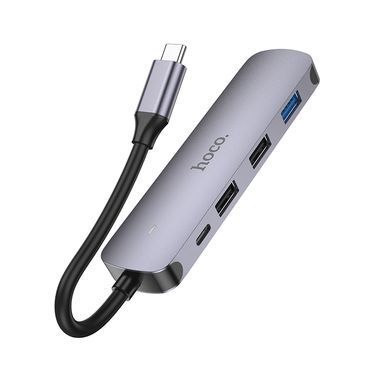 USB-хаб HOCO HB27 Type-C multi-function converter(HDTV+USB3.0+USB2.0*2+PD) Metal Gray (6931474769329) [805380]