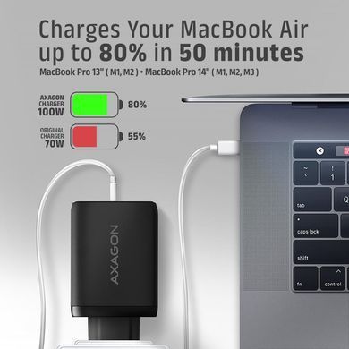 Мережевий зарядний пристрій AXAGON, 3x port (USB + dual USB-C), PD3.0/QC4+/PPS/Apple, 100W, Чорний (ACU-DPQ100) [502988]