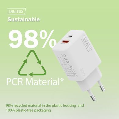Зарядний пристрій DIGITUS GaN 1хUSB-C, 1хUSB-A, 30W (DA-10301) [113496]