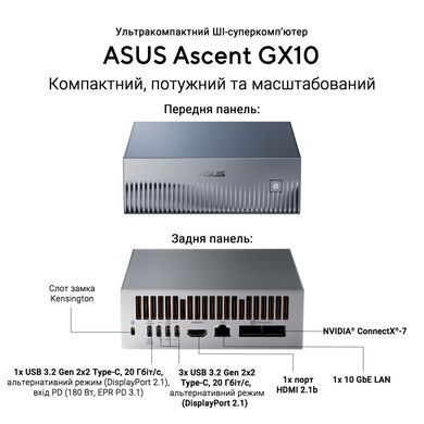 Комп'ютер ASUS Ascent GX10 GX10-GG0003BN / NVIDIA GB10, 128, 1TB, Wi-Fi7 (90MS0371-M00030) [725547]