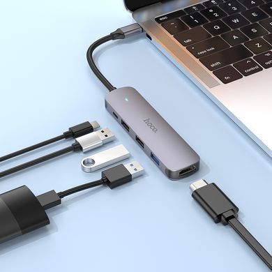 USB-хаб HOCO HB27 Type-C multi-function converter(HDTV+USB3.0+USB2.0*2+PD) Metal Gray (6931474769329) [805380]
