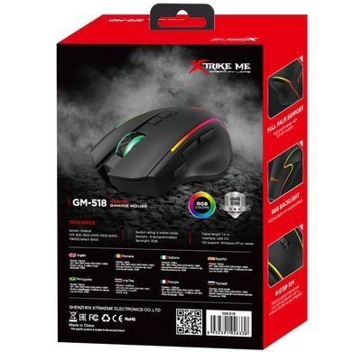 Мишка XTRIKE ME, ігрова 12800dpi., 9кн., RGB, високий профіль, чорна (GM-518) [401260]