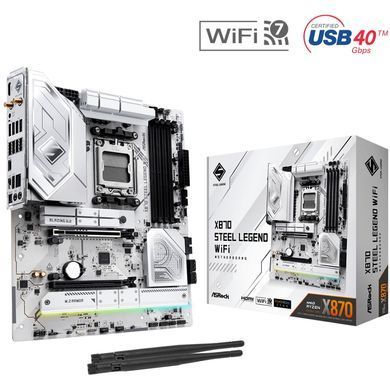 Материнська плата ASRock (AM5/X870, 4*DDR5, 2xPCIex16, HDMI/USB4, 4xSATA, 3xM.2, 2.5GLan, ATX) (X870 STEEL LEGEND WIFI) [403426]