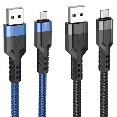 Кабель HOCO U110 USB to Micro 2.4A, 1.2m, nylon, aluminum connectors, Black (6931474770585) [802405]