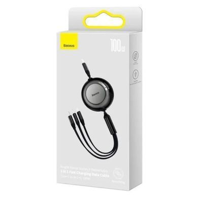 Кабель Baseus Bright Mirror 2 Series Retractable 3-in-1 Fast Charging Data Cable Type-C to M+L+C 100W 1.1m Black (CAMJ010201) [802605]