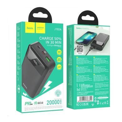 Зовнішній акумулятор HOCO J102A Cool figure PD20W+QC3.0 power bank(20000mAh) Black (6931474783622) [806303]