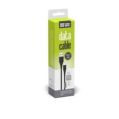Кабель ColorWay USB - microUSB (M/M) (PVC), 2.4А, 1 м, Black (CW-CBUM025-BK) [618411]