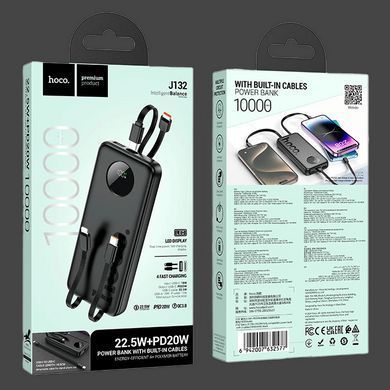 Зовнішній акумулятор HOCO J132 Sabio fully compatible power bank with 3 cables (10000mAh) Black (6942007632577) [806633]