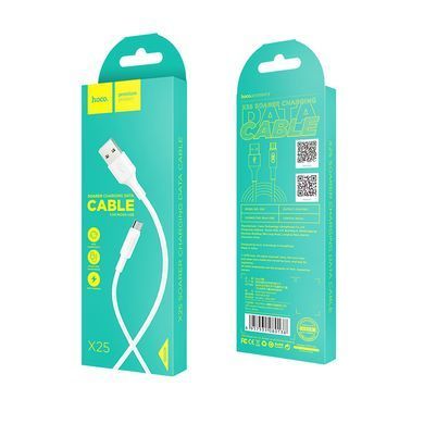 Кабель HOCO X25 USB to Micro 2A, 1m, PVC, PVC connectors, White (6957531080138) [802402]