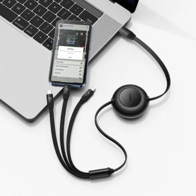 Кабель Baseus Bright Mirror 2 Series Retractable 3-in-1 Fast Charging Data Cable Type-C to M+L+C 100W 1.1m Black (CAMJ010201) [802605]