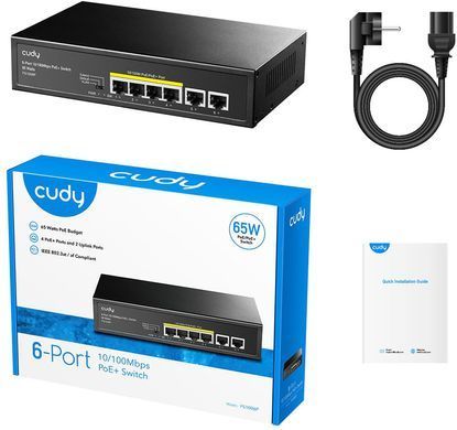 Комутатор Cudy, 6 портовий 10/100M PoE+Switch 60W (FS1006P) [401584]