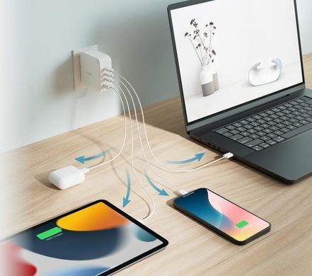 Зарядний пристрій мережевий D-Link 100Вт GaN 3хUSB-С, 1xUSB-A, білий (DCP-101) [111308]