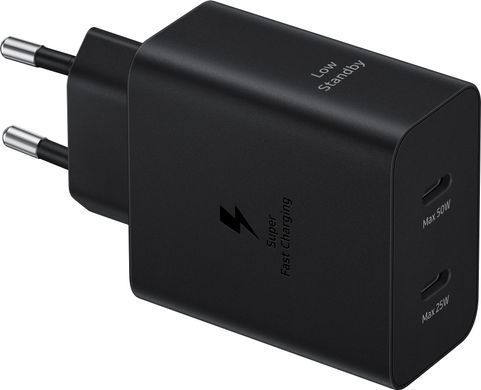 Зарядний пристрій мережевий Samsung 50Вт 2xUSB-С, кабель USB-C > USB-C, 1.8м, чорний (EP-T5020XBEGEU) [108425]