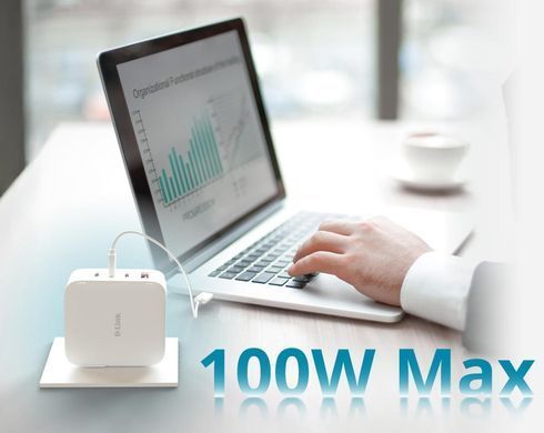 Зарядний пристрій мережевий D-Link 100Вт GaN 3хUSB-С, 1xUSB-A, білий (DCP-101) [111308]