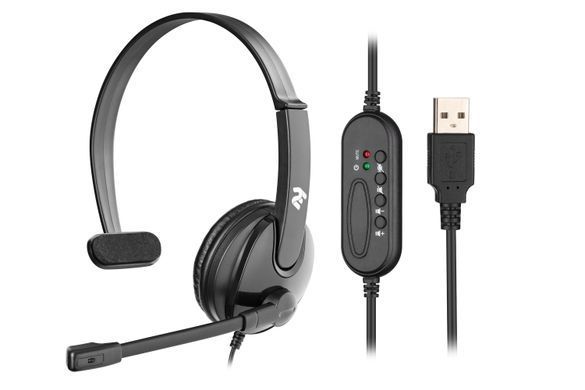 Гарнітура ПК моно On-ear 2E CH12 USB, omni-mic, 2м, чорний (2E-CH12MU) [107164]