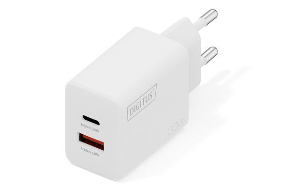 Зарядний пристрій DIGITUS GaN 1хUSB-C, 1хUSB-A, 30W (DA-10301) [113496]