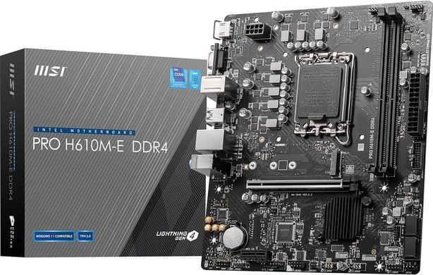 Материнська плата MSI PRO H610M-E DDR4 (1700/H610, 2*DDR4, HDMI/VGA, 4xSATAІІІ, M.2, GLan, 7.1ch, mATX) (911-7D48-021) [402691]