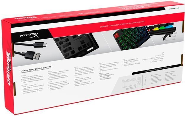 Клавіатура механічна HyperX Alloy Origins Core PBT 87key, AqUK, USB-A, EN/UA, RGB, чорний (639N9AA) [103557]