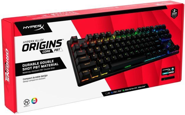 Клавіатура механічна HyperX Alloy Origins Core PBT 87key, AqUK, USB-A, EN/UA, RGB, чорний (639N9AA) [103557]