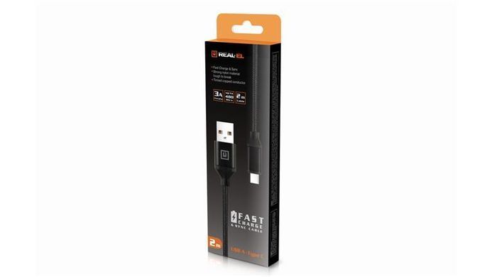 Кабель REAL-EL Premium Fabric USB - USB Type-C (M/M), 2 м, Black (EL123500047) [604047]