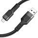 Кабель HOCO U110 USB to Micro 2.4A, 1.2m, nylon, aluminum connectors, Black (6931474770585) [802405], фото 1
