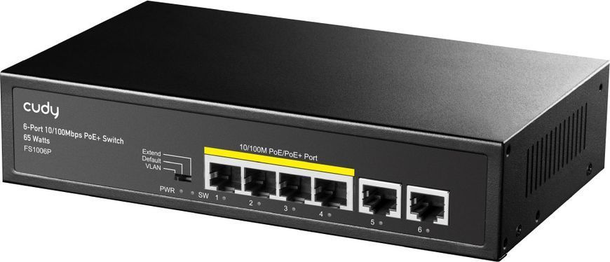 Комутатор Cudy, 6 портовий 10/100M PoE+Switch 60W (FS1006P) [401584]