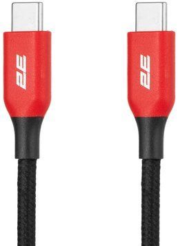 Кабель USB-C > USB-C заряджання/синхронізації 2E 1м, 100Вт Type-C, чорний (2E-CC100-WH) [108623]