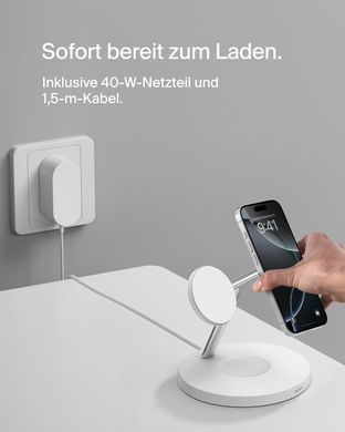 Зарядний пристрій бездротовий Belkin 3в1 Magnetic Pad Qi2 15Вт, білий (WIZ032KQWH) [109040]