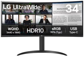 Монітор LG 34" 2xHDMI, DP, USB-C, Audio, VA, 3440x1440, 100Hz, CURVED, sRGB 99%, HAS, HDR10 (34WR55QK-B) [114503]