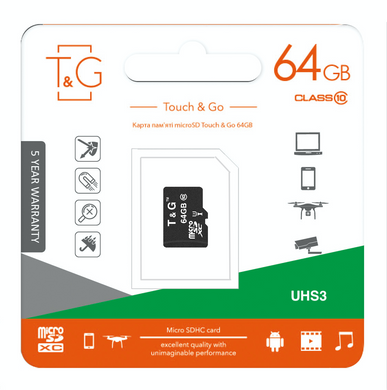 Карта пам`ятi MicroSDXC 64GB UHS-I/U3 Class 10 T&G (TG-64GBSDU3CL10-00) [606953]