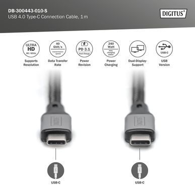 Кабель DIGITUS USB 4.0 (Type-C/Type-C) 1м, чорний (DB-300443-010-S) [113484]
