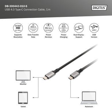 Кабель DIGITUS USB 4.0 (Type-C/Type-C) 1м, чорний (DB-300443-010-S) [113484]