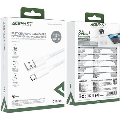 Кабель USB 2.0 AM-Type-C M, 1.2 м, 60W C18-04 White Acefast (6974316284260) [404585]