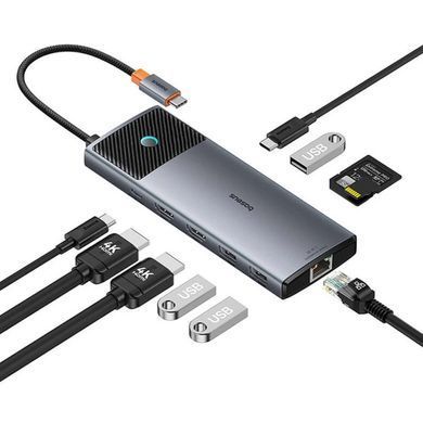 USB-хаб Baseus Metal Gleam Series II 10-in-1 USB HUB Cosmic Black(USB-C to 1*HDMI4K@120Hz+1*HDMI4K@60Hz+1*USB-A(10Gbps)+1*USB-C(10Gbps)+2*USB-A(480Mbp (B00061800123-00) [802745]