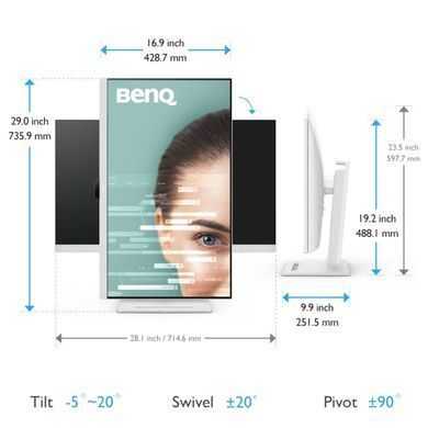Монітор TFT 31.5" BenQ GW3290QT, IPS, 2K QHD, 75Hz, HDMI, DP, USB-C, HAS, Pivot, колонки, білий (9H.LLHLA.TBE) [400465]
