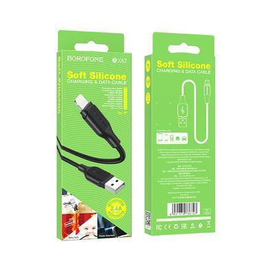 Кабель BOROFONE BX42 USB to iP 2.4A, 1m, silicone, TPE connectors, Black (6931474736727) [802380]