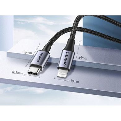 Кабель UGREEN US304 USB-C to Lightning M/M Cable Aluminum Shell Braided 1m (Black) (UGR-60759) [805465]