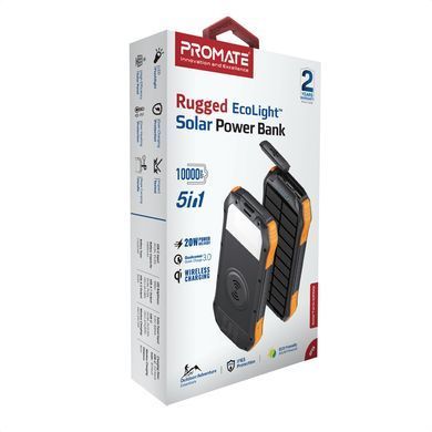 Універсальна мобільна батарея Promate SolarTank-10PDQi 10000mAh 20W Black (solartank-10pdqi.black) [603492]