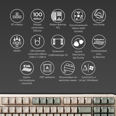 Клавіатура Ducky One 3 TKL Cherry MX Brown UA USB Matcha Cream (DKON2187-BUAPXМAEGGC1) [614119]