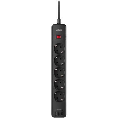 Мережевий фільтр 2E 5хSchuko, 2 м (2E-SP515M2USBBK) [605270]