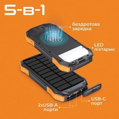 Універсальна мобільна батарея Promate SolarTank-10PDQi 10000mAh 20W Black (solartank-10pdqi.black) [603492]