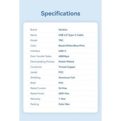 Кабель Vention USB Type-C - USB Type-C (M/M), 1 м, Blue (TRCSF) [605046]