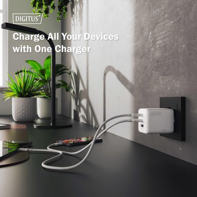 Зарядний пристрій DIGITUS GaN 2хUSB-C, 1хUSB-A, 100W (DA-10304) [113497]