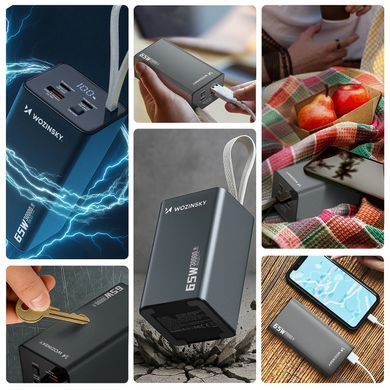 УМБ Wozinsky 30000mAh K65+ 65W PD,QC USB-A,2xUSB-C Gray (5907769364457) [404932]