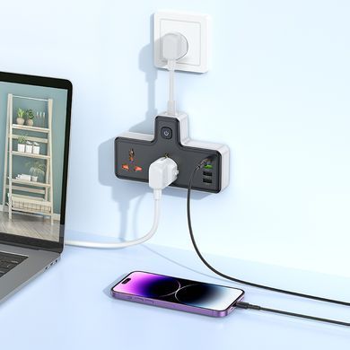 Мережевий подовжувач HOCO AC12A Reise 2-position expansion socket(PD30W/1C3A) Black (6942007607094) [805381]