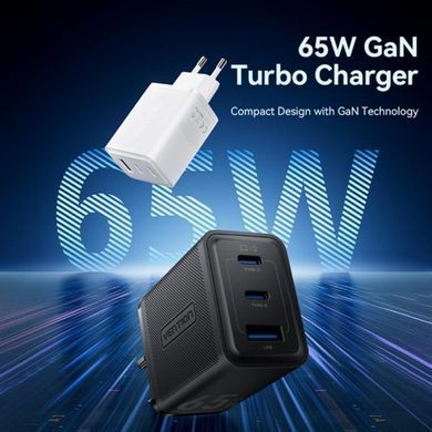 Мережевий зарядний пристрій Vention GaN III PD 65W QC3.0 5A White (FERW0-EU) [603274]