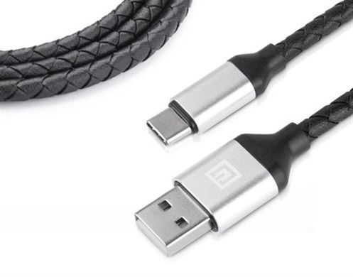 Кабель REAL-EL Premium Leather USB - USB Type-C (M/M), 1 м, Black (EL123500049) [604048]